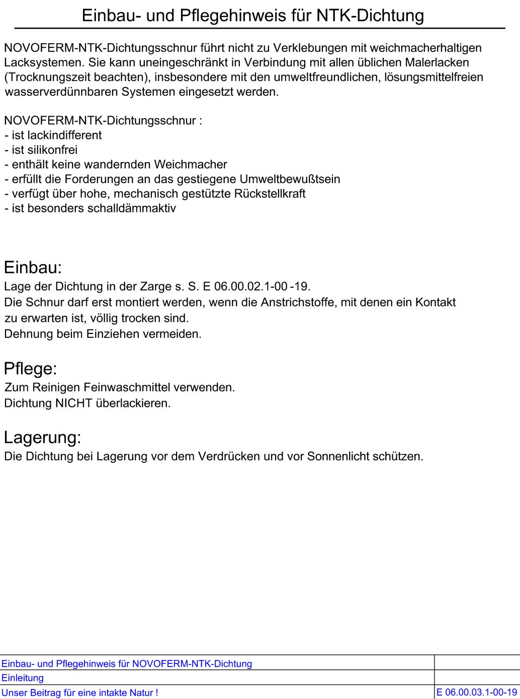 Einbau- und Pflegeanleitung