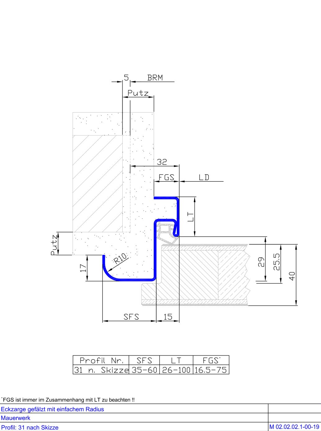 Eckzarge mit einfachem Radius
