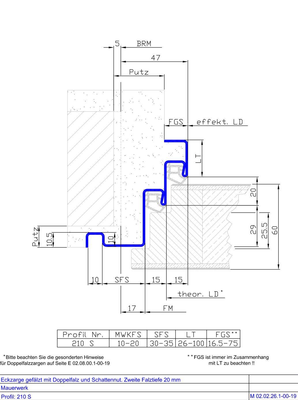 Eckzarge mit Doppelfalz und Schattennut. 2.FT 20