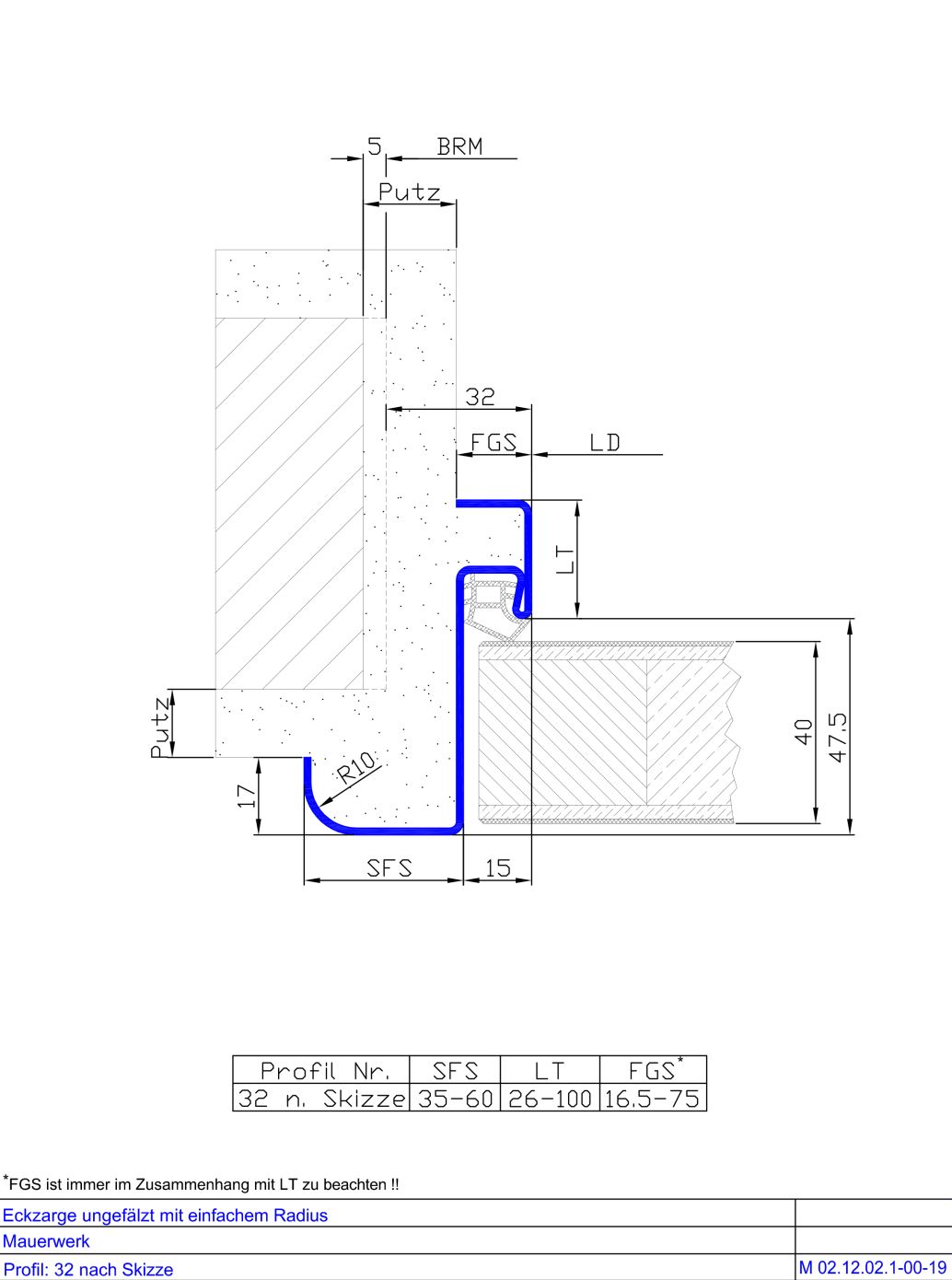 Eckzarge mit einfachem Radius