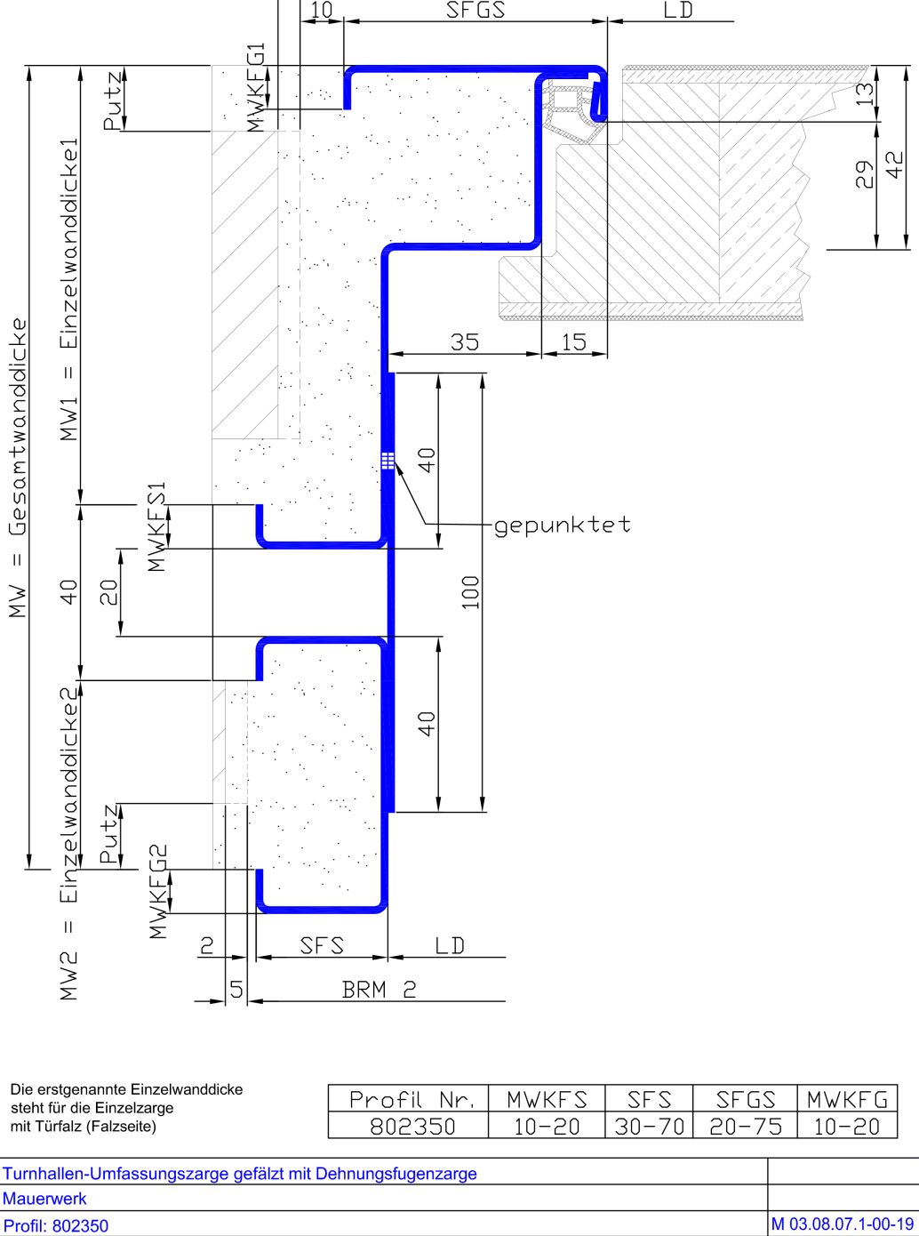 Turnhallen-Umfassungszarge mit Dehnungsfugenzarge