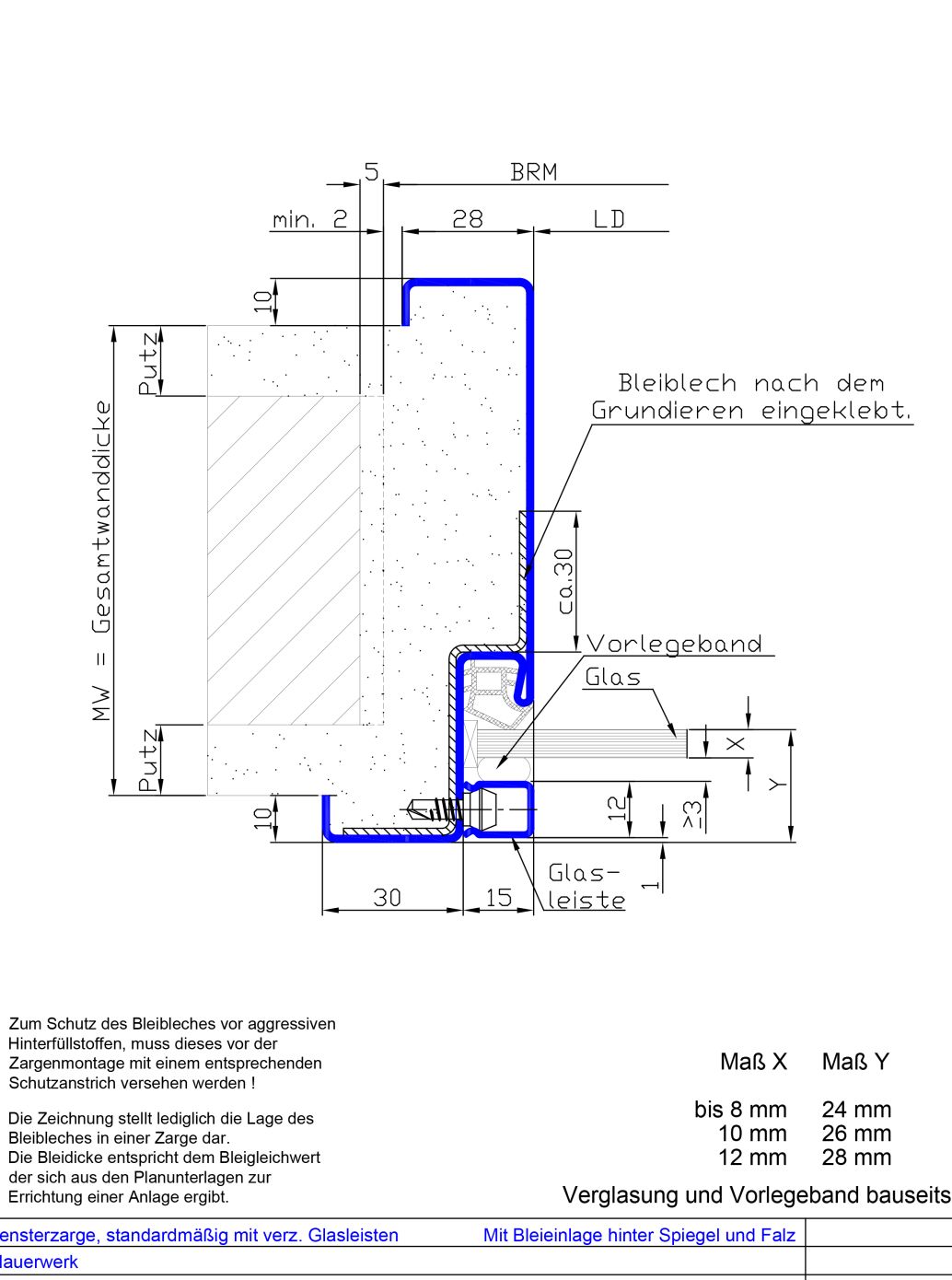 Profil 23 mit verz. Glasleisten und Bleieinlage