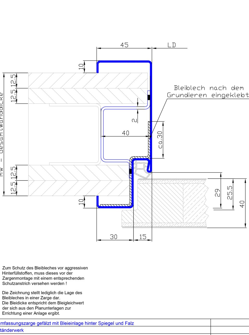 U-Zarge mit Bleiauskleidung